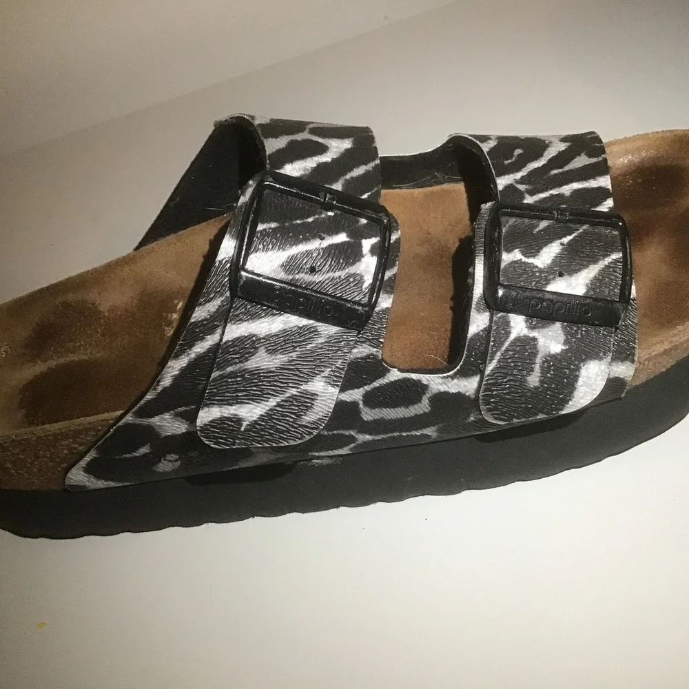 Papillio Birkenstock Arizona Platform Sandals Animal Print Grey Black 39 Narrow